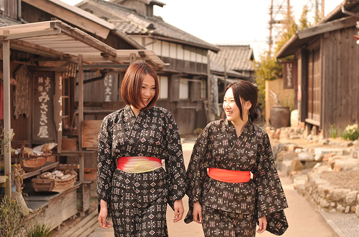 Rental Kimonos with Kasuri Patterns